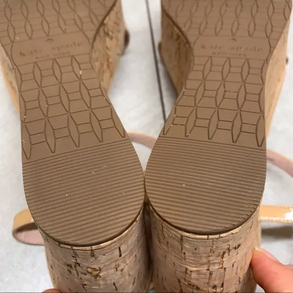 Kate Spade Tallin powder patent wedge cork sandals