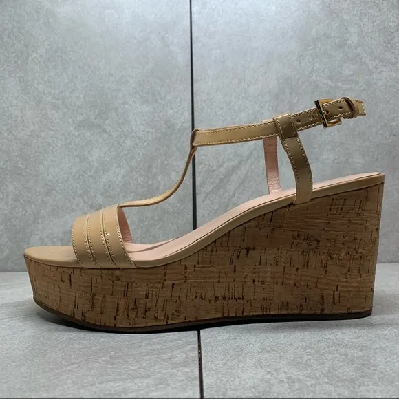 Kate Spade Tallin powder patent wedge cork sandals