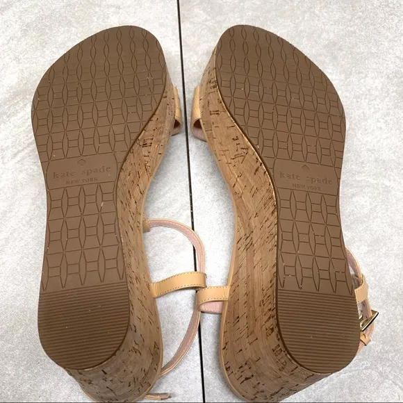 Kate Spade Tallin powder patent wedge cork sandals
