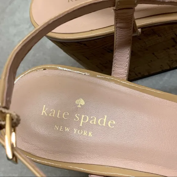 Kate Spade Tallin powder patent wedge cork sandals