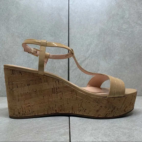 Kate Spade Tallin powder patent wedge cork sandals