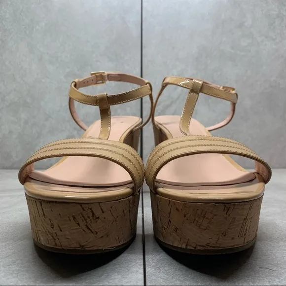 Kate Spade Tallin powder patent wedge cork sandals
