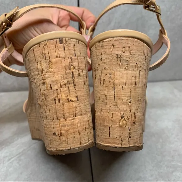 Kate Spade Tallin powder patent wedge cork sandals