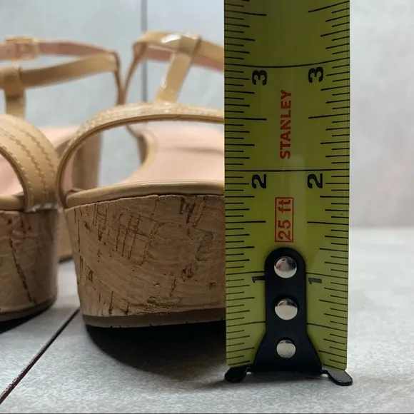 Kate Spade Tallin powder patent wedge cork sandals