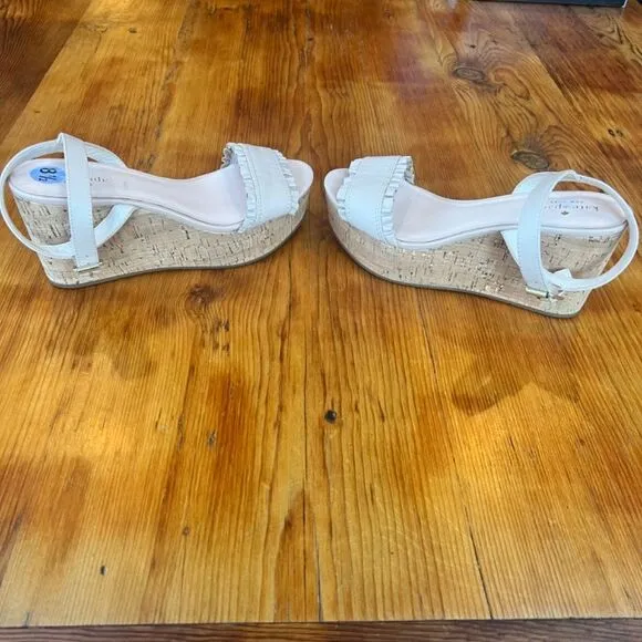 Kate Spade‎ Tomas Bone Light Pink Leather  &amp; Cork Wedge Sandals Women's