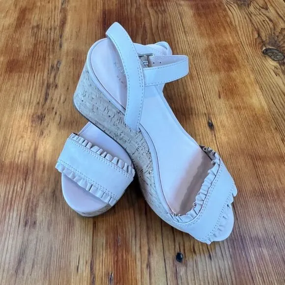 Kate Spade‎ Tomas Bone Light Pink Leather  &amp; Cork Wedge Sandals Women's