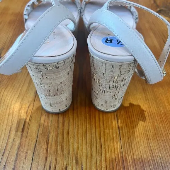 Kate Spade‎ Tomas Bone Light Pink Leather  &amp; Cork Wedge Sandals Women's