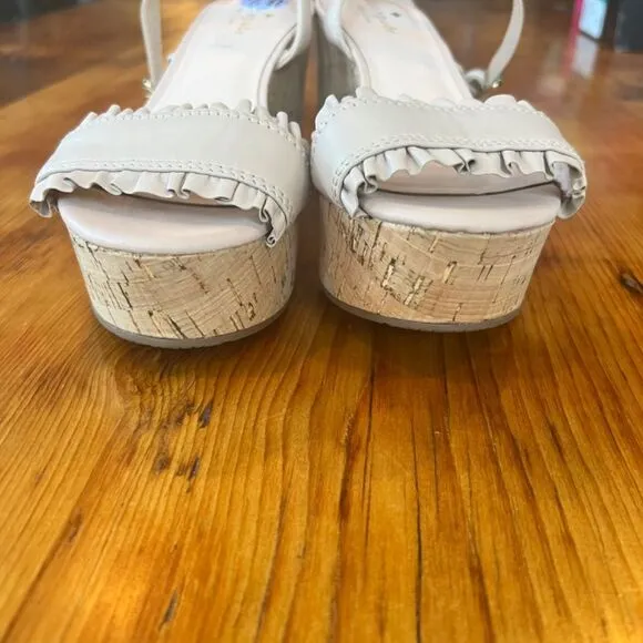 Kate Spade‎ Tomas Bone Light Pink Leather  &amp; Cork Wedge Sandals Women's