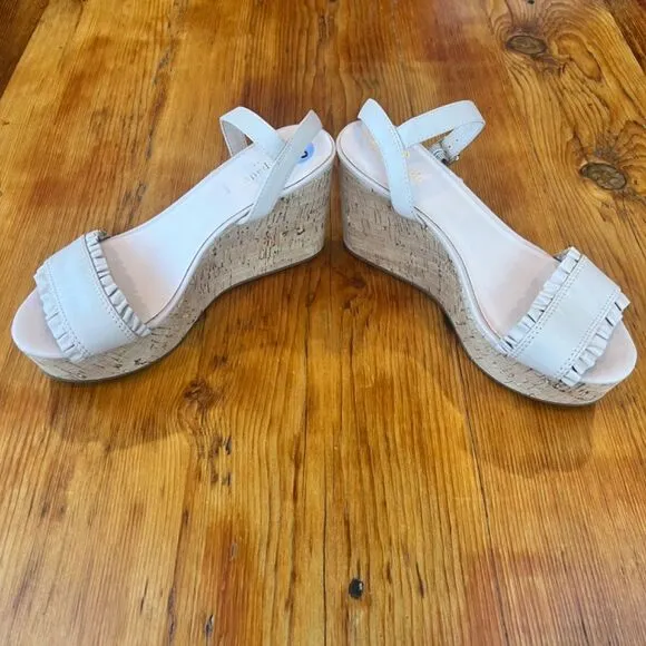 Kate Spade‎ Tomas Bone Light Pink Leather  &amp; Cork Wedge Sandals Women's