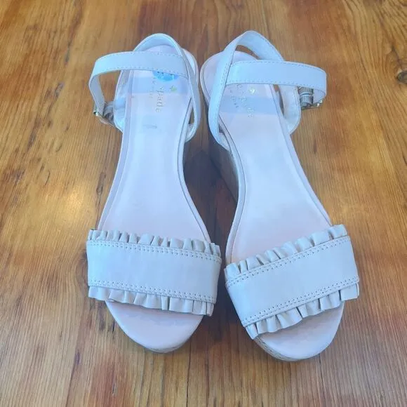 Kate Spade‎ Tomas Bone Light Pink Leather  &amp; Cork Wedge Sandals Women's