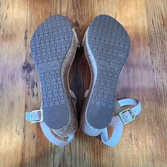 Kate Spade‎ Tomas Bone Light Pink Leather  &amp; Cork Wedge Sandals Women's