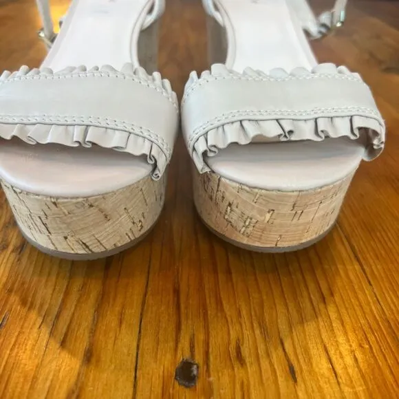Kate Spade‎ Tomas Bone Light Pink Leather  &amp; Cork Wedge Sandals Women's