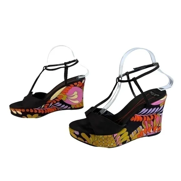 Kate Spade Wedge Heel Retro Sandals Floral Heels Beautiful Paisley Vintage