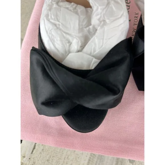 Kate Spade womens 6.5 Bridal Bow black satin platform sandals pump new