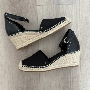 Kate Spade Womens Espadrille Wedge Palma Sandals Size 6 Black Canvas Tan Jute