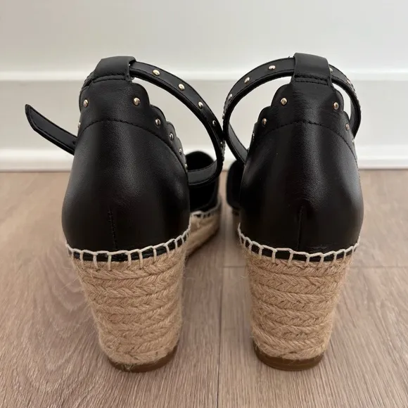 Kate Spade Womens Espadrille Wedge Palma Sandals Size 6 Black Canvas Tan Jute