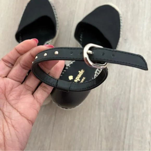Kate Spade Womens Espadrille Wedge Palma Sandals Size 6 Black Canvas Tan Jute