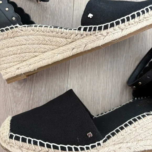 Kate Spade Womens Espadrille Wedge Palma Sandals Size 6 Black Canvas Tan Jute