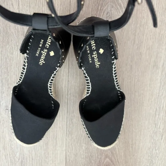 Kate Spade Womens Espadrille Wedge Palma Sandals Size 6 Black Canvas Tan Jute
