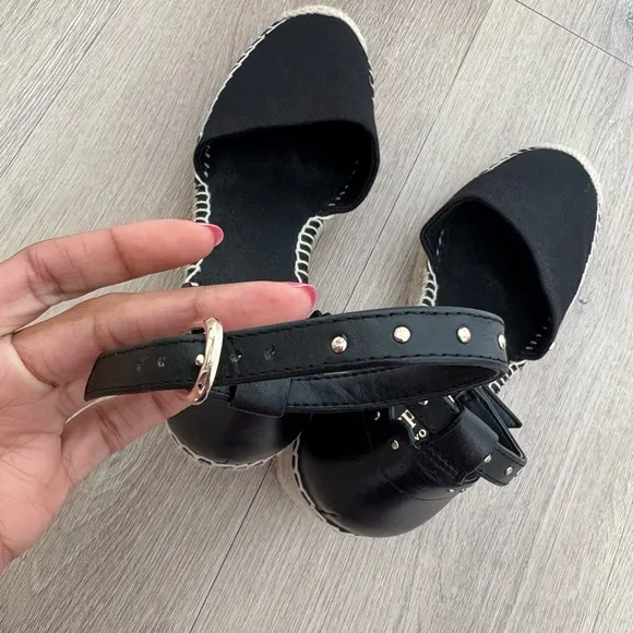 Kate Spade Womens Espadrille Wedge Palma Sandals Size 6 Black Canvas Tan Jute