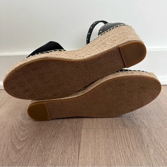 Kate Spade Womens Espadrille Wedge Palma Sandals Size 6 Black Canvas Tan Jute