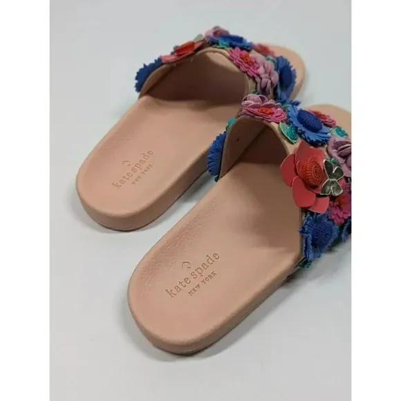 Kate Spade Women's Skye Floral Leather Pool Slide Sandals Size 5 M (MSRP $175)
