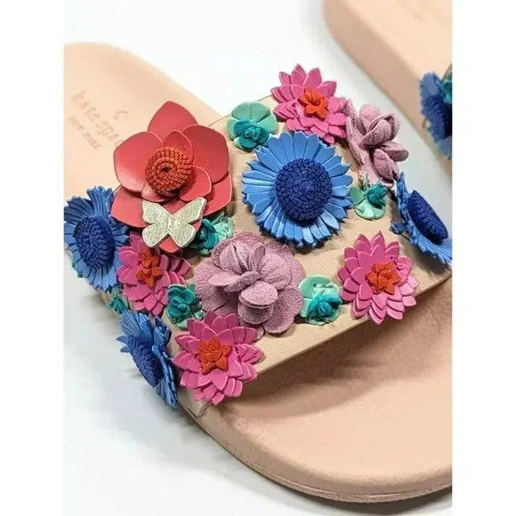 Kate Spade Women's Skye Floral Leather Pool Slide Sandals Size 5 M (MSRP $175)