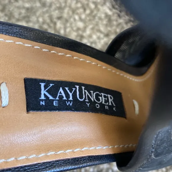 Kay Unger, Mesh &amp; Floral Leather Black Sandals Heels Platform Sexy