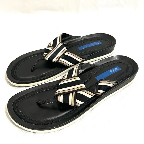 Keds Flip Flop Thong Sandals Striped Ribbon Straps Minimalist Casual Size 9