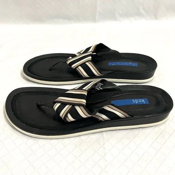 Keds Flip Flop Thong Sandals Striped Ribbon Straps Minimalist Casual Size 9