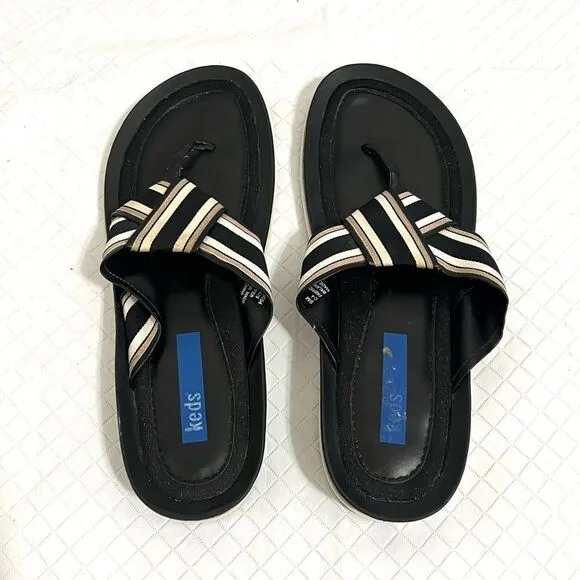 Keds Flip Flop Thong Sandals Striped Ribbon Straps Minimalist Casual Size 9