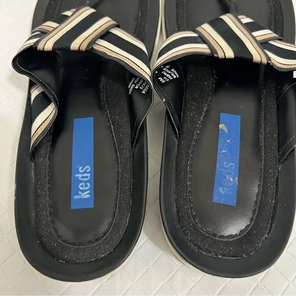 Keds Flip Flop Thong Sandals Striped Ribbon Straps Minimalist Casual Size 9