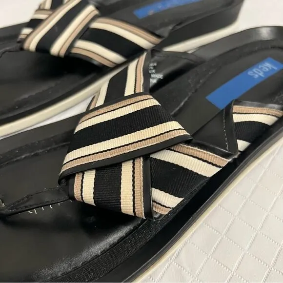 Keds Flip Flop Thong Sandals Striped Ribbon Straps Minimalist Casual Size 9