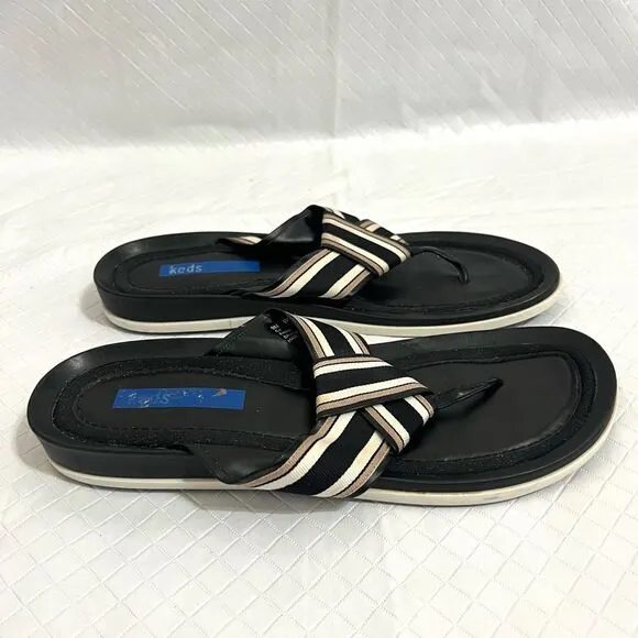 Keds Flip Flop Thong Sandals Striped Ribbon Straps Minimalist Casual Size 9