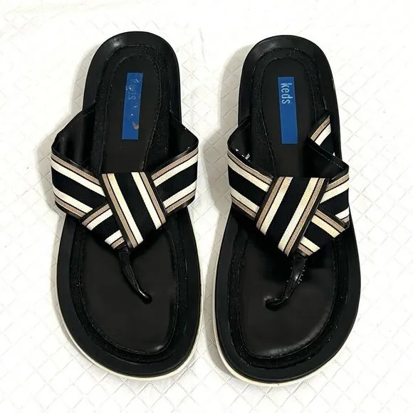 Keds Flip Flop Thong Sandals Striped Ribbon Straps Minimalist Casual Size 9