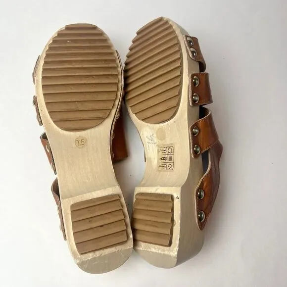Kelsi Dagger Brooklyn Garden Heels Wood Clog Sandals Honey Tan Sz 7.5
