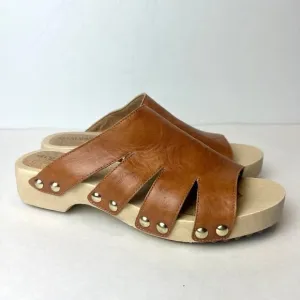 Kelsi Dagger Brooklyn Garden Heels Wood Clog Sandals Honey Tan Sz 7.5