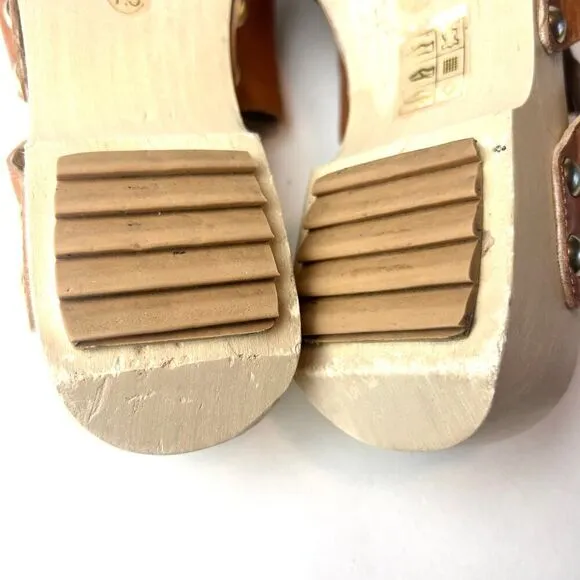 Kelsi Dagger Brooklyn Garden Heels Wood Clog Sandals Honey Tan Sz 7.5