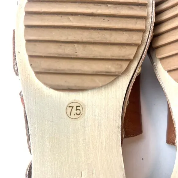 Kelsi Dagger Brooklyn Garden Heels Wood Clog Sandals Honey Tan Sz 7.5