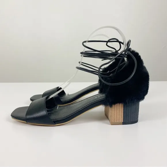 Kelsi Dagger Brooklyn Sam Faux Fur Lace Up Block Heel Sandals Size 7