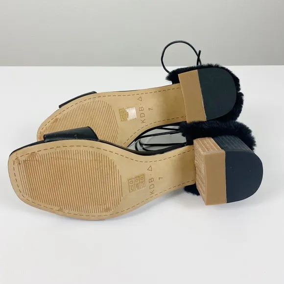 Kelsi Dagger Brooklyn Sam Faux Fur Lace Up Block Heel Sandals Size 7