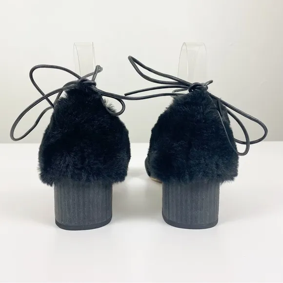Kelsi Dagger Brooklyn Sam Faux Fur Lace Up Block Heel Sandals Size 7