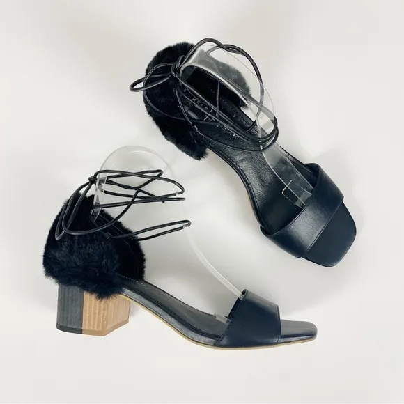 Kelsi Dagger Brooklyn Sam Faux Fur Lace Up Block Heel Sandals Size 7