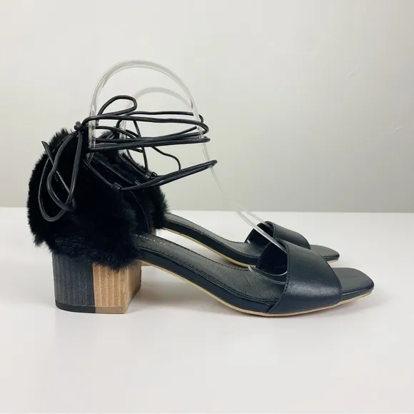 Kelsi Dagger Brooklyn Sam Faux Fur Lace Up Block Heel Sandals Size 7