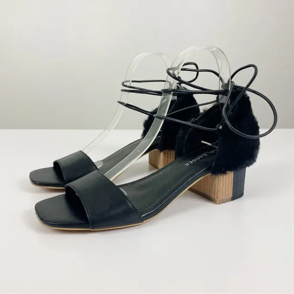 Kelsi Dagger Brooklyn Sam Faux Fur Lace Up Block Heel Sandals Size 7