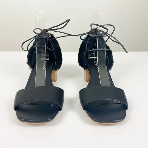 Kelsi Dagger Brooklyn Sam Faux Fur Lace Up Block Heel Sandals Size 7