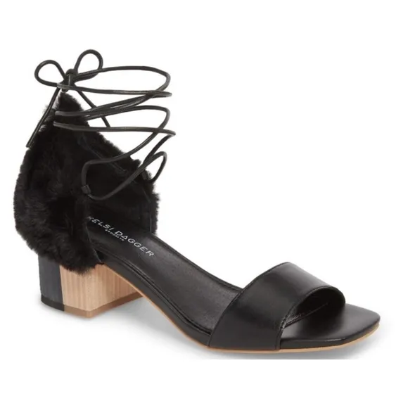 Kelsi Dagger Brooklyn Sam Faux Fur Lace Up Block Heel Sandals Size 7