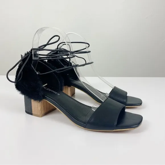 Kelsi Dagger Brooklyn Sam Faux Fur Lace Up Block Heel Sandals Size 7
