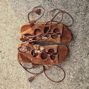 KENNELL &amp; SCHMENGER BROWN SUEDE TIE LEG GLADIATOR SANDALS SIZE 6.5