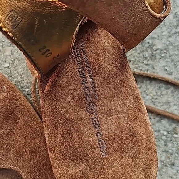 KENNELL &amp; SCHMENGER BROWN SUEDE TIE LEG GLADIATOR SANDALS SIZE 6.5